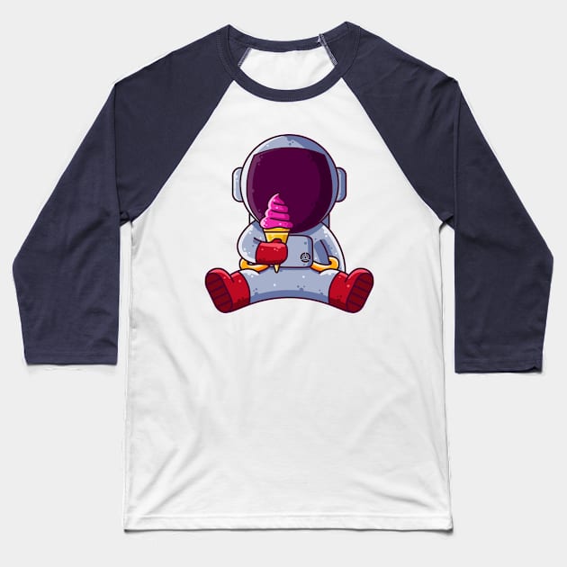 Cute Astronaut Eating Ice Cream Cartoon Baseball T-Shirt by Ardhsells